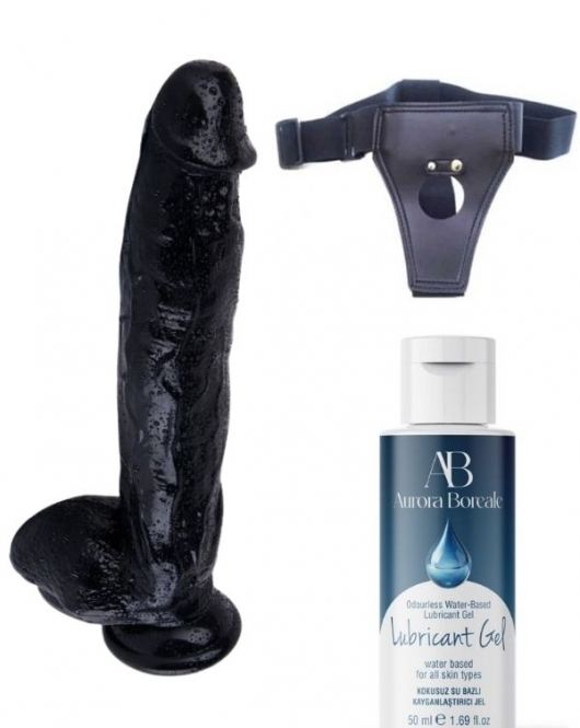Belden Bağlamalı Kayganlaştırıcı Set Noctis 32cm Siyah Dildo No:23
