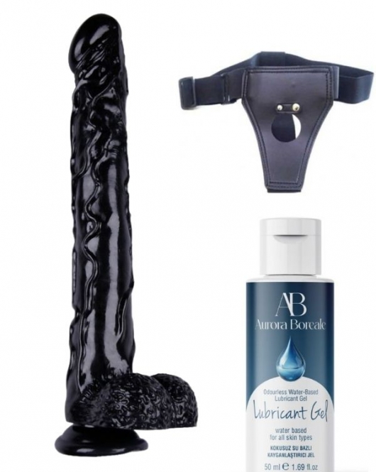Belden Bağlamalı Kayganlaştırıcı Set Noctis 42cm Siyah Dildo No:44
