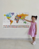 Ülke Bayrak lı Eğitici Başkent Detaylı Atlası Dünya Haritası Duvar Sticker -60x105-3848