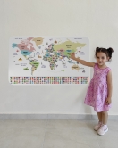 Türkçe Ülke Bayrak lı Eğitici Başkent Detaylı Atlası Dünya Haritası Duvar Sticker -60x105-3859