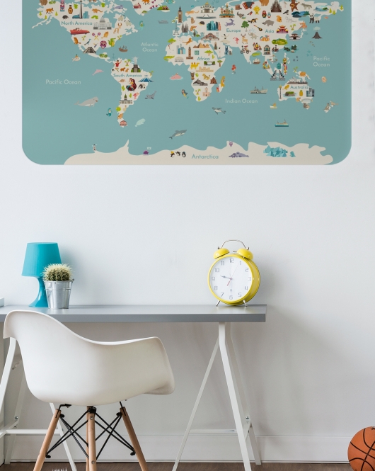 Eğitici Dünya Haritası Dünya Atlası Çocuk ve Bebek Odası Duvar Sticker-60x105-3786