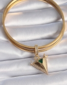 Pirinç Gold Renk Zirkon Taşlı 3D Üçgen Model Ajda Charm