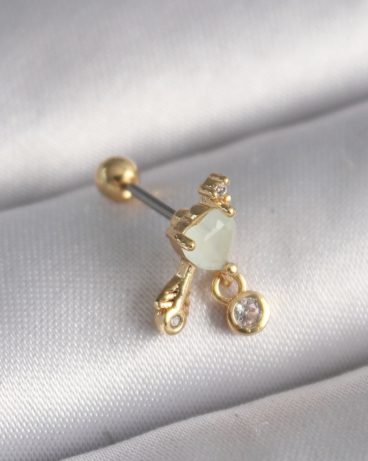 316L Çelik Gold Renk Beyaz Mineli Kalp Sallantı Zirkon Taşlı Tragus Piercing