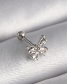 316L Çelik Gümüş Renk Zirkon Taşlı Kelebek Tragus Piercing