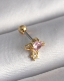 316L Çelik Gold Renk Pembe Zirkon Taşlı Sallantı Yıldız Detay Tragus Piercing