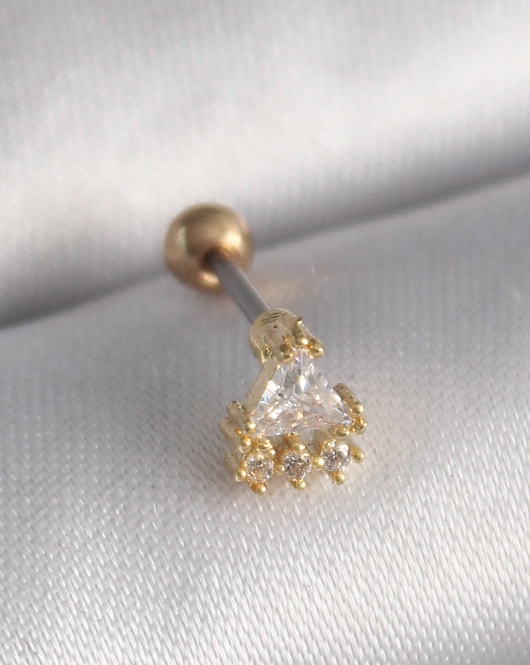 316L Çelik Gold Renk Üçgen Zirkon Taşlı Tragus Piercing