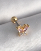 316L Çelik Gold Renk Pembe Zirkon Taşlı Kelebek Tragus Piercing