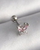316L Çelik Gümüş Renk Pembe Zirkon Taşlı Kelebek Tragus Piercing