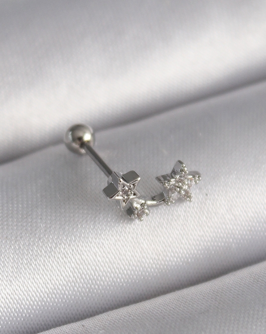 316L Çelik Gümüş Renk Zirkon Taşlı Yıldız Tragus Piercing