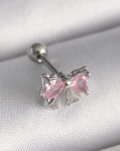316L Çelik Gümüş Renk Pembe Zirkon Taşlı Fiyonk Tragus Piercing