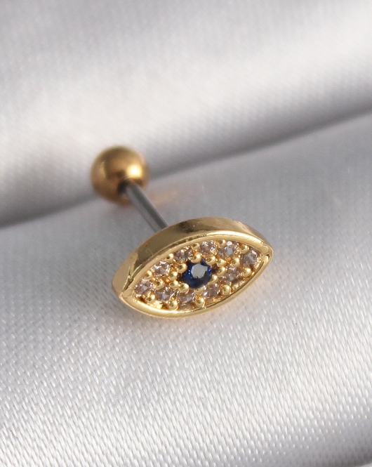 316L Çelik Gold Renk Zirkon Taşlı Göz Tragus Piercing