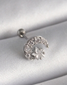 316L Çelik Gümüş Renk Zirkon Taşlı Ay Yıldız Tragus Piercing