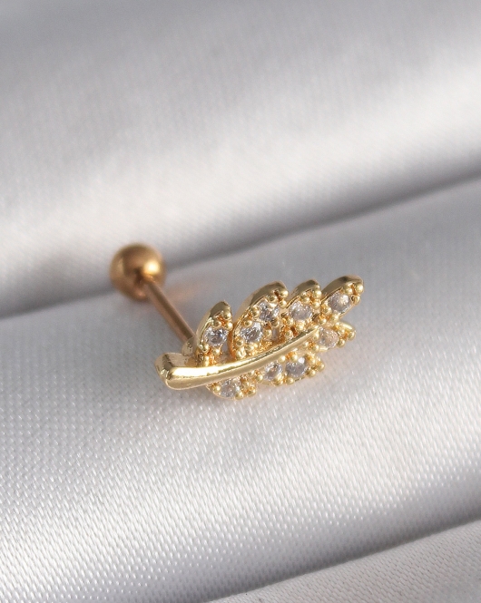 316L Çelik Gold Renk Zirkon Taşlı Dal Tragus Piercing
