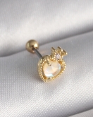 316L Çelik Gold Renk Beyaz Mineli Kalp Zirkon Taş Detaylı Taç Tragus Piercing