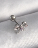 316L Çelik Gümüş Renk Zirkon Taşlı Kurdele Tragus Piercing