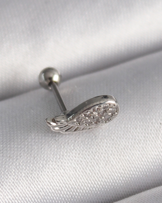 316L Çelik Gümüş Renk Zirkon Taşlı Kanat Tragus Piercing