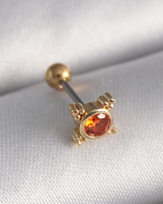 316L Çelik Gold Renk Turuncu Zirkon Taşlı Tragus Piercing