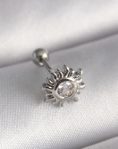 316L Çelik Gümüş Renk Zirkon Taşlı Güneş Tragus Piercing