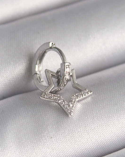 316L Çelik Gümüş Renk Zirkon Taşlı Sallantı Yıldız Model Tragus Piercing