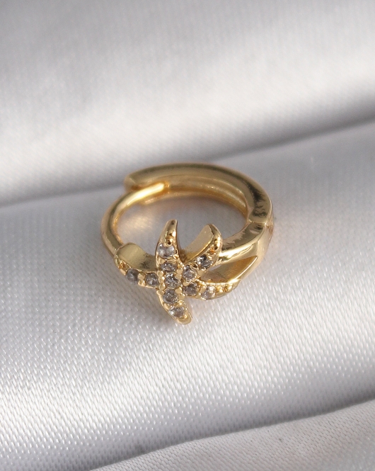 316L Çelik Gold Renk Zirkon Taşlı Deniz Yıldızı Model Tragus Piercing