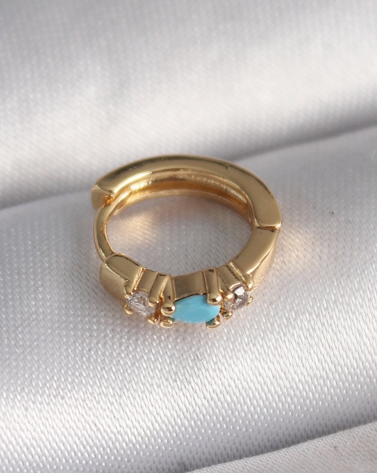 316L Çelik Gold Renk Zirkon Taşlı Mavi Taş Detay Tragus Piercing