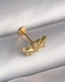 316L Çelik Gold Renk Zirkon Taş Detaylı Yaprak Model Tragus Piercing