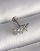 316L Çelik Gümüş Renk Dal Model Zirkon Taş Detaylı Tragus Piercing