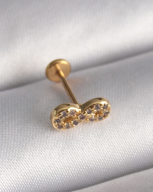 316L Çelik Gold Renk Zirkon Taşlı Sonsuzluk Model Tragus Piercing