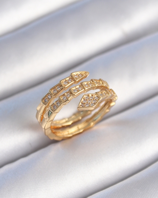 Pirinç Gold Renk Zirkon Taşlı Yılan Model Kadın Yüzük