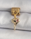 316L Çelik Gold Renk Sallantı Eriyen Kalp Model Pembe Zirkon Taş Detaylı Nomination Charm