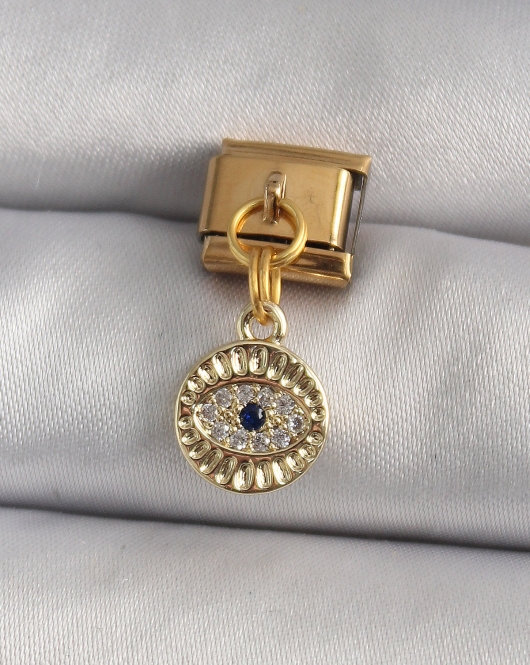 316L Çelik Gold Renk Sallantı Zirkon Taşlı Göz Model Nomination Charm