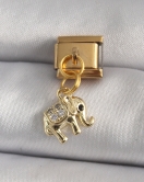 316L Çelik Gold Renk Sallantı Zirkon Taşlı Fil Model Nomination Charm