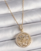 316L Çelik Gold Renk Zincir Zirkon Taşlı Lotus Model Kadın Kolye