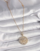 316L Çelik Gold Renk Zincir Zirkon Taşlı Lotus Model Kadın Kolye