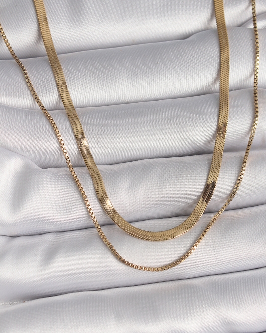316L Çelik Gold Renk 2'Li İtalyan Zincir Model Kadın Kolye