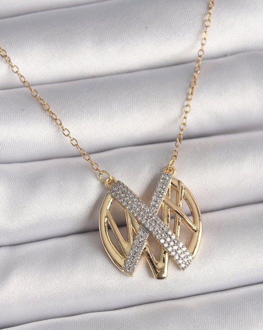 316L Çelik Gold Renk Zirkon Taşlı Vintage Model Kadın Kolye