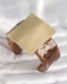 Kahverengi Mermer Desen Akrilik Plastik Gold Kare Plaka Model Vintage Kadın Bilezik