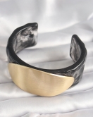 Siyah Mermer Desen Akrilik Plastik Gold Oval Plaka Model Vintage Kadın Bilezik