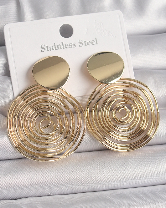 Pirinç Gold Renk Sallantı Labirent Daire Model Kadın Küpe