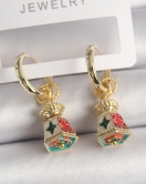 Pirinç Gold Renk Renkli Vintage Çin Emaye Model Kadın Küpe