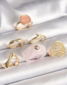 Pirinç Gold Renk Pembe Plastik Yüzük Model Daire Pembe Mine Yılan Detay 6'Lı Kadın Yüzük Seti