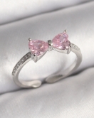 Pirinç Gümüş Renk Pembe Zirkon Taşlı Kalp Fiyonk Model Kadın Yüzük