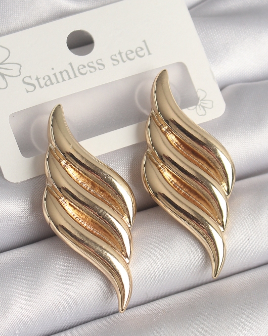 Pirinç Gold Renk 3 Sıra Dalga Model Kadın Küpe
