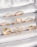 Pirinç Gold Renk Pembe Mineli Kemer Model Kadın Yüzük Kombini