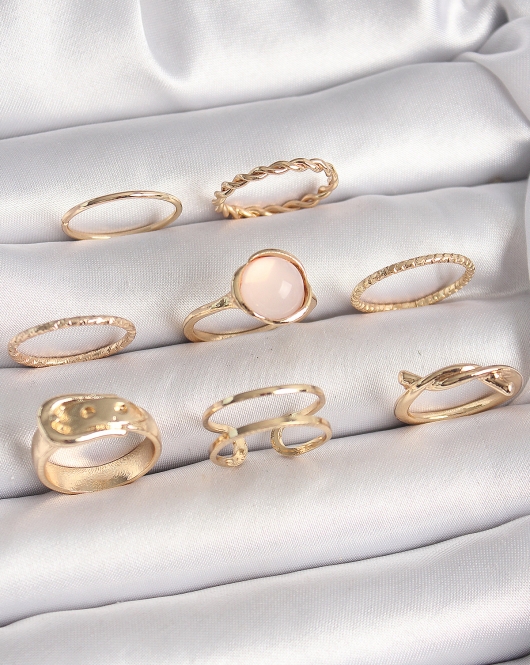 Pirinç Gold Renk Pembe Mineli Kemer Model Kadın Yüzük Kombini