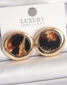 Pirinç Gold Renk Leopar Desen Daire Model Kadın Küpe