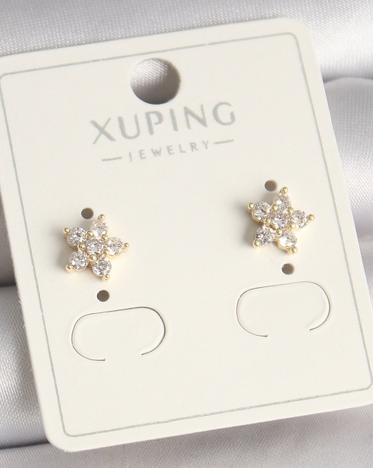Pirinç Gold Renk Zirkon Taşlı Çiçek Model Xuping Kadın Küpe