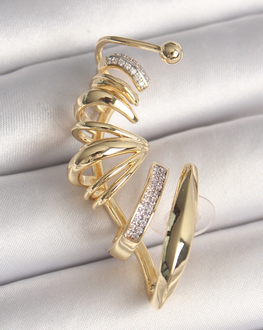 Pirinç Gold Renk Zirkon Taşlı Kıkırdak Küpe