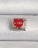 316L Çelik Gümüş Renk 'Best Man' Yazılı Kırmızı Kalp İşlemeli Nomination Charm