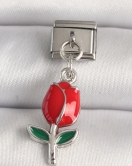 316L Çelik Gümüş Renk Kırmızı Gül Model Nomination Charm